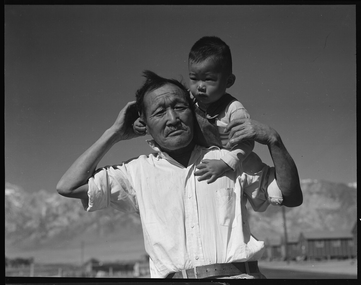 03 Manzanar Relocation Center Manzanar California Grandfather and grandson of Japanese ancestry at NARA 537992