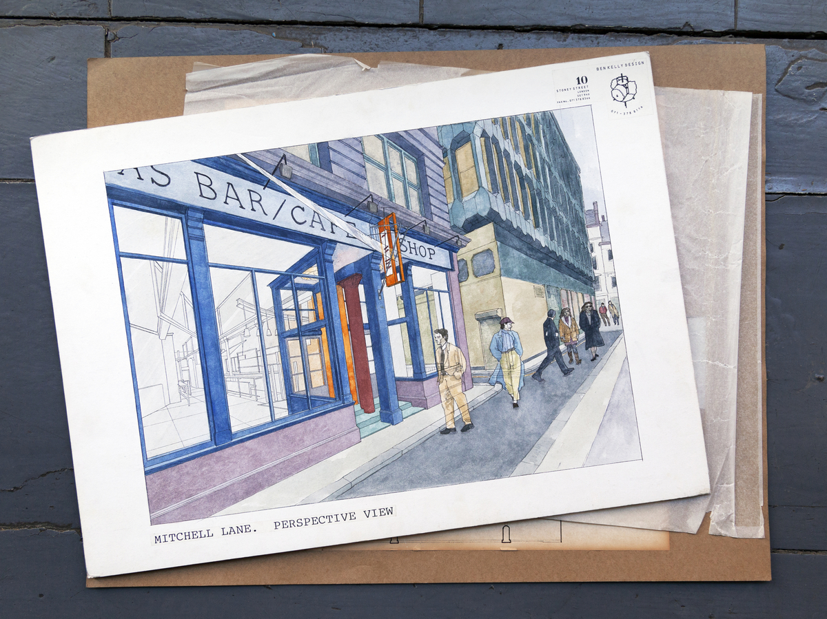 Perspective drawing of Bar 10 and DLC in Glasgow by Ben Kelly