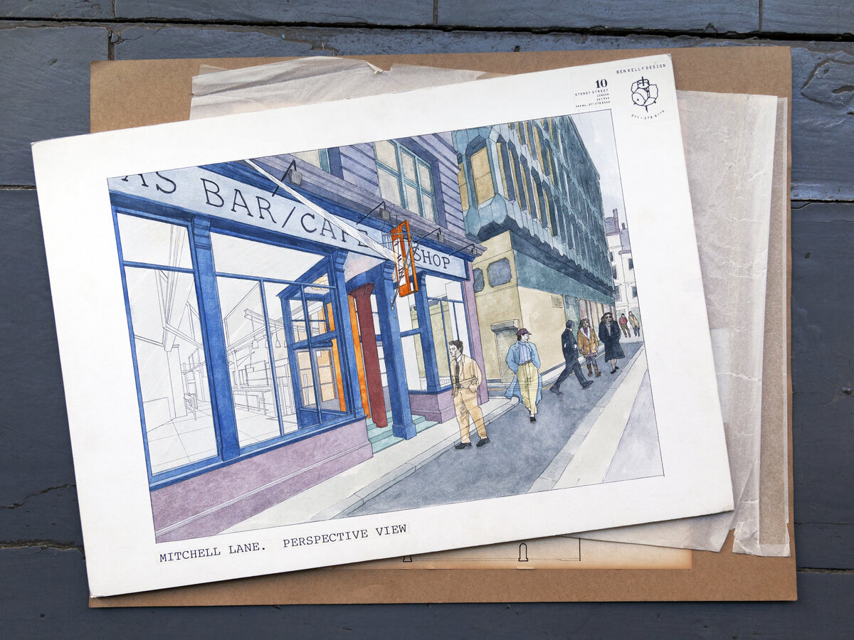 Perspective drawing of Bar 10 and DLC in Glasgow by Ben Kelly