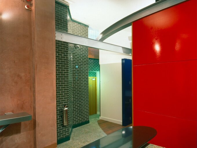 Interior of Bar 10 with large red wall
